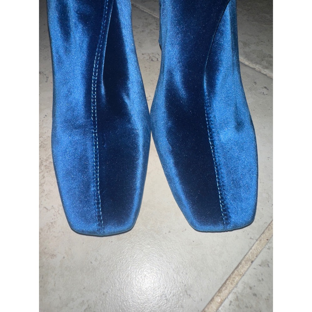 Steve Madden Vinka Blue Velvet Ankle Boots Square Toe Block Heel Women's Size‎ 8 - Picture 5 of 8